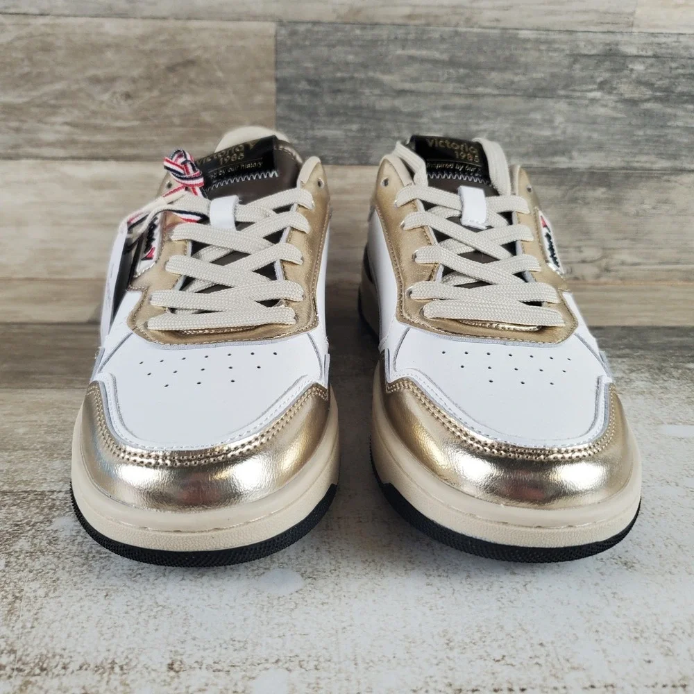 Victoria Womens C80 Shoes Sz 10.5 Running White Metallic Gold Leather Sneaker